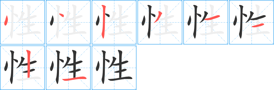 性的笔顺分步图示